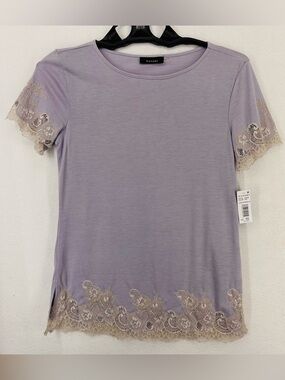 NWT Natori Pajama Shirt Lace Short Sleeve Womens XS Purple